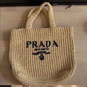 Prada Tan Woven Tote Bag